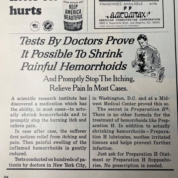 1970 Preparation H Ointment Doctor Approved Print Partial Page u Original Vintag - Picture 1 of 2